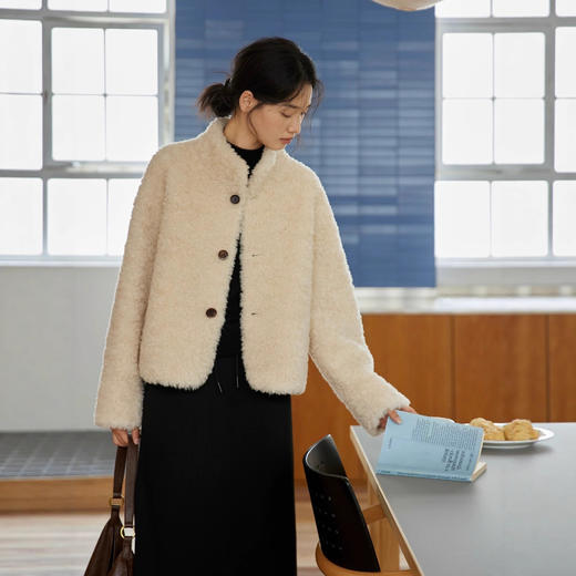 丁摩 全羊毛立领羊羔毛皮毛一体皮草外套 2502 商品图2