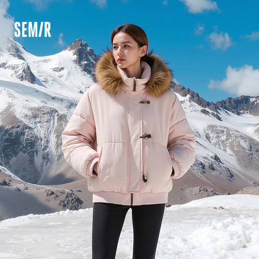 森马羽绒服女冬季可脱卸毛领牛角扣宽松80绒子2025新款学院风外套 商品图1