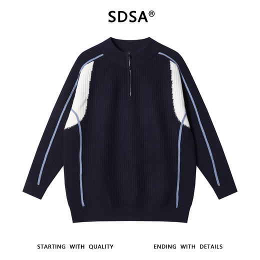 25166SDSA秋冬新款痞帅男装韩版撞色半拉链立领毛衣慵懒风休闲针织衫 商品图1