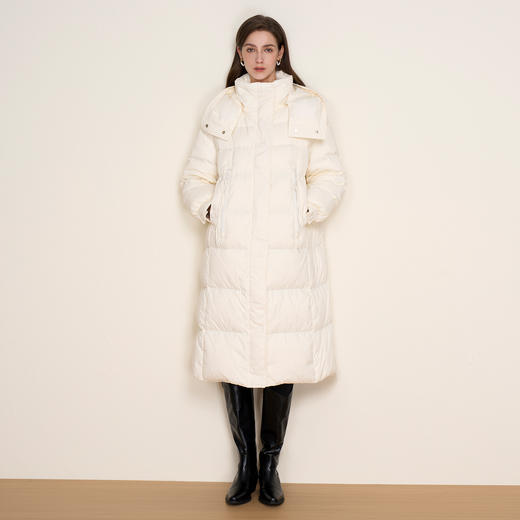 EITIE爱特爱冬季新款加厚保暖直筒显瘦立领连帽长款纯色羽绒服D2411409 商品图3