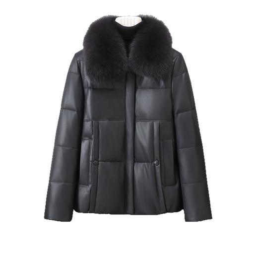 丁摩 真皮羽绒服女短款海宁狐狸毛领绵羊皮衣68016688 商品图4