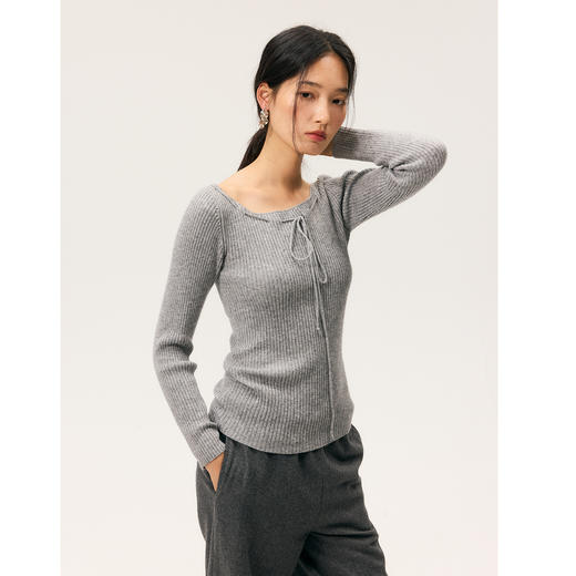 HeyDress一字领抽绳打底毛衣 商品图3