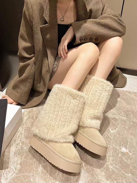 2025秋冬牛皮新款雪地靴厚底圆头毛毛裤脚靴矮子乐休闲百搭女雪地靴 商品图0