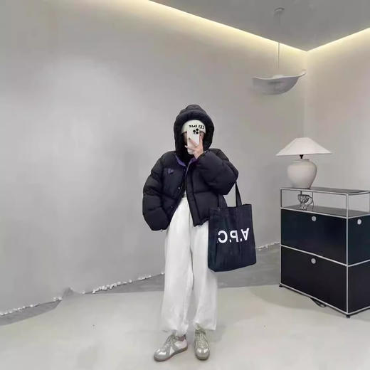 丁摩 大码撞色连帽羽绒服女短款冬新款休闲90白鸭绒面包服保暖外套5ZF-0829 商品图3