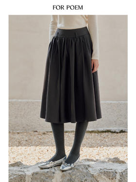ForPoem 25/FW 原创设计羊毛混纺中高腰显瘦中长A字抽褶百褶半身裙