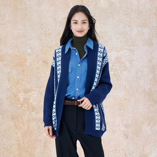 【TA山藏语】女士长款针织开衫 藏式条纹花色 商品图1