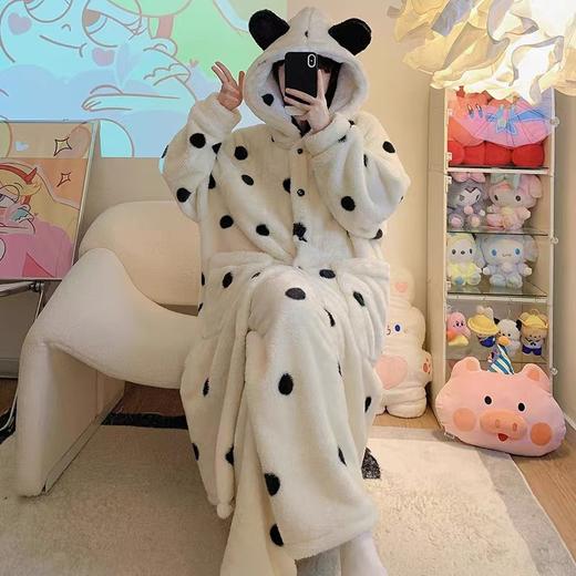 【GZ】无忧购圆点小耳朵珊瑚绒睡袍裤子套装家居服888（截单后3-5天发货) 商品图1