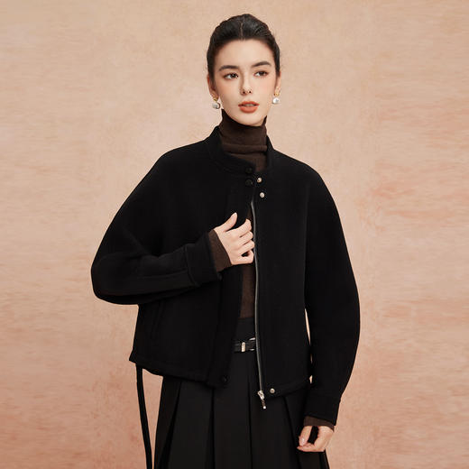 QH905斯尔丽25新款含山羊绒宽松版时尚减龄经典小立领双面呢羊毛大衣 商品图14