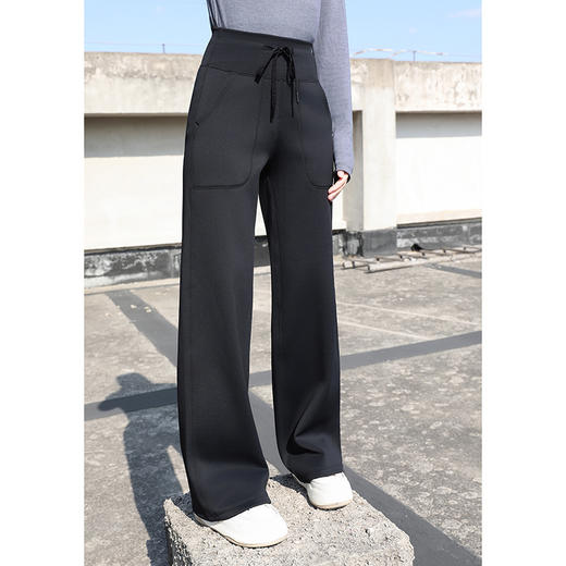 官网399！蕉家秋冬宽松显瘦垂顺直筒瑜伽保暖阔腿裤高腰空气层加绒休闲卫裤女士 商品图3