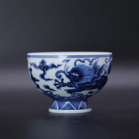 寒香慕古元明青花糯米釉海象海水纹高脚杯