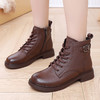 丁摩 短靴女头层牛皮圆头系带高帮靴秋冬复古百搭软底马丁靴单靴棉靴5ZF-2696 商品缩略图0