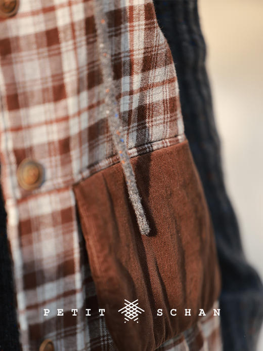 PETIT SCHAN小闪 CLO#947 Cherishing Time 拾光 高支磨毛新疆长绒棉格纹骆驼绒骆驼毛马甲 商品图4