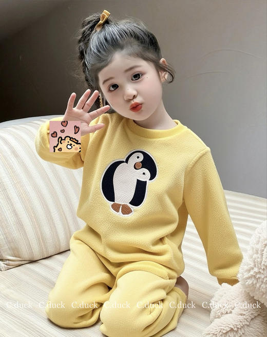 宝妈闭眼入 萌宝秋冬法兰绒家居服 软fufu会呼吸的儿童加绒睡衣秋冬季新款云朵绒外穿加厚男童女童保暖家居服套装 商品图1