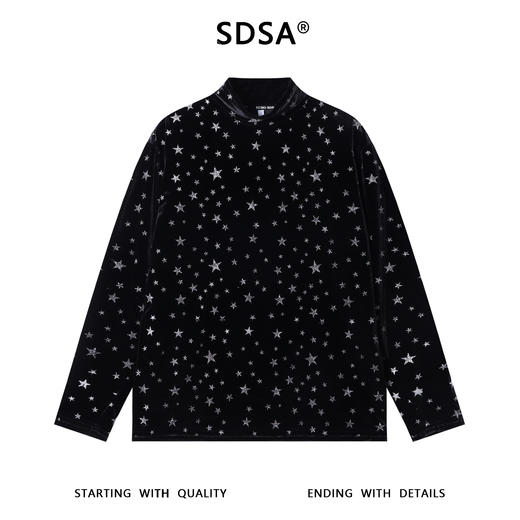 T4972SDSA男士秋冬新款痞帅男装潮牌满印洒金星星半高领长袖T恤百搭潮 商品图1
