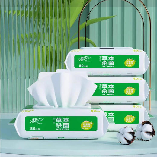清风 湿巾御本草杀菌草本抽取式湿纸巾80片去菌洁肤宝宝成人适用 500g/袋 商品图0