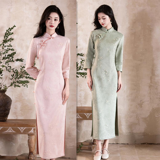 麂皮绒长款七分袖旗袍2025秋季新款复古国风年轻少女款日常旗袍裙23009 商品图0