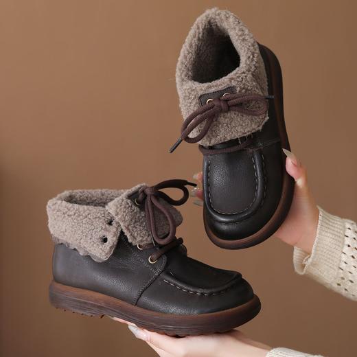 FR 85803头层牛皮雪地靴保暖防滑羊羔毛两穿复古短靴 商品图1