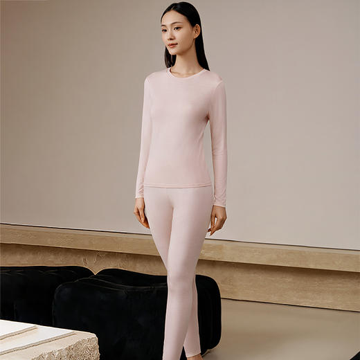 【暖暖保暖衣】桑蚕丝保暖内衣女微弹长袖圆领秋衣秋裤套装金三塔  NYFED102 商品图1