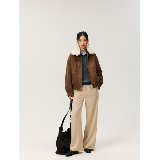 HeyDress羊毛混纺松紧腰毛呢直腿裤 商品图3