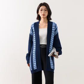 【TA山藏语】女士长款针织开衫 藏式条纹花色