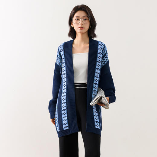 【TA山藏语】女士长款针织开衫 藏式条纹花色 商品图0