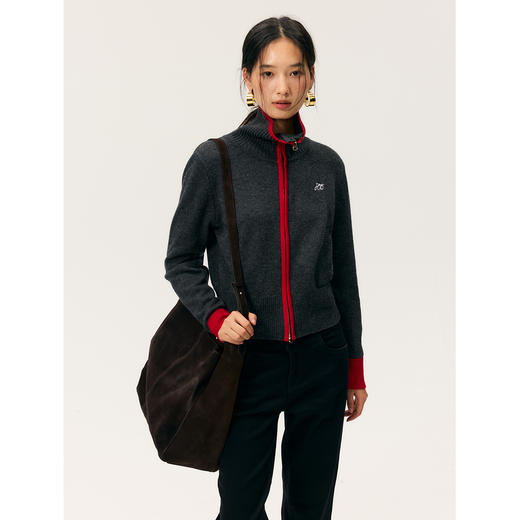 HeyDress撞色边拉链高领开衫 商品图0