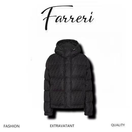 芬家满印老花图案连帽羽绒 商品图0