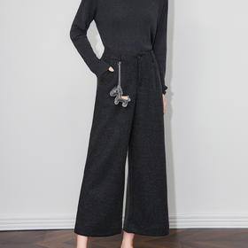 「高货wl」全新升级【铂金会员220/天猫289/差价69】(04431)洛诗琳时髦含小马挂件毛呢裤2025秋冬加厚宽松直筒九分裤