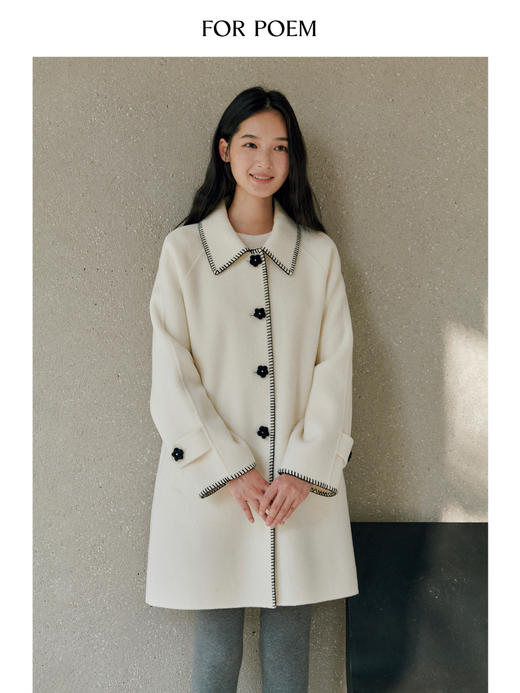 ForPoem 25/FW 原创设计100羊毛花朵扣子贝壳绣双面呢大衣外套 商品图3