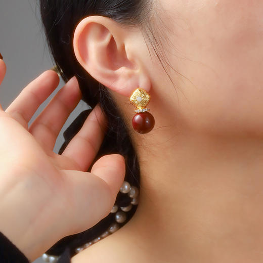 雀说 优雅名媛气质原石红豆耳钉轻奢高级感耳环10403 商品图1