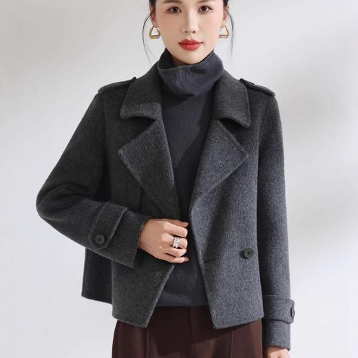 「自」全新升级【铂金会员367/天猫489/差价122】(10841)洛诗琳新款双面呢羊毛大衣2025秋冬双排扣气质西装领短外套 商品图0