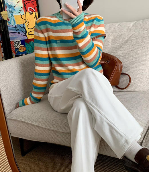 多巴胺Acne彩虹条纹笑脸标毛衣11.1 商品图9