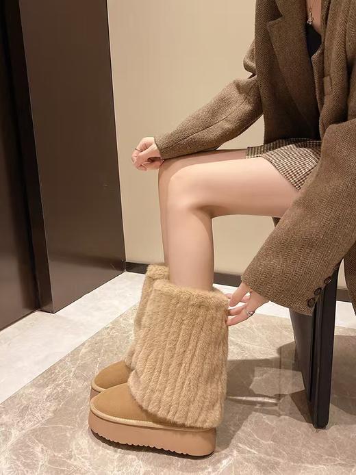 2025秋冬牛皮新款雪地靴厚底圆头毛毛裤脚靴矮子乐休闲百搭女雪地靴 商品图3