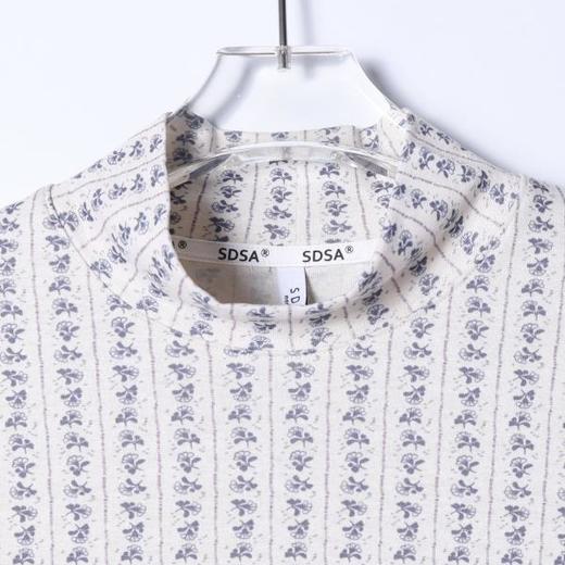 T4981SDSA秋冬新款痞帅男装潮牌撞色植物花卉竖纹半高领长袖T恤百搭 商品图2