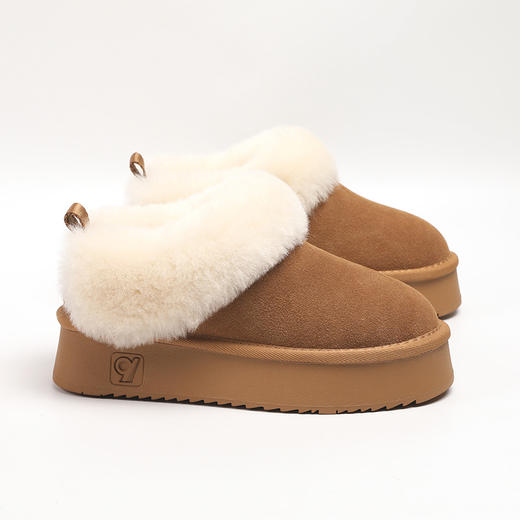 雀说 真皮羊毛一体防水桑坡雪地靴厚底短靴5998 商品图1