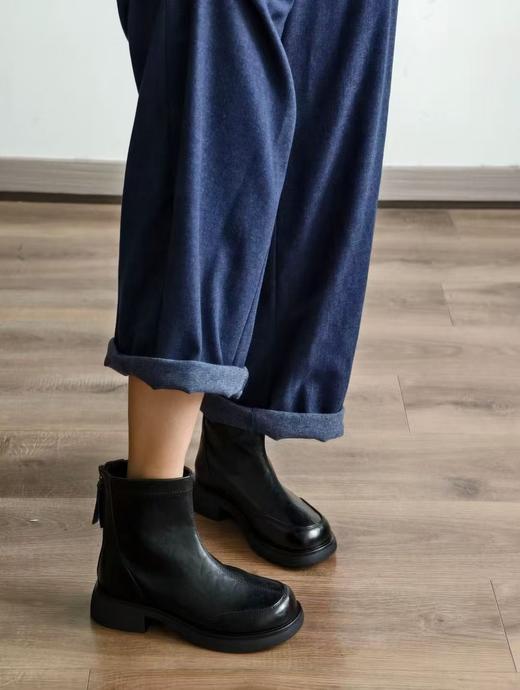 进口手抓纹软牛皮软底薄绒短靴 商品图11