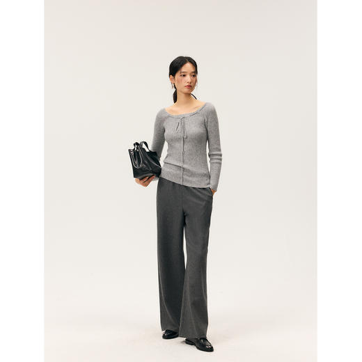 HeyDress羊毛混纺松紧腰毛呢直腿裤 商品图1