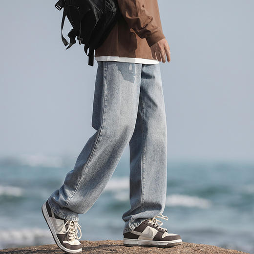 【男士加绒牛仔阔腿裤】防风保暖抗寒  弹力裤腰 前侧插斜口袋+后侧口袋 直筒裤脚 不加绒款/加绒款 商品图5