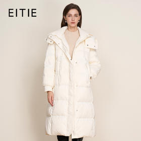 EITIE爱特爱冬季新款加厚保暖直筒显瘦立领连帽长款纯色羽绒服D2411409
