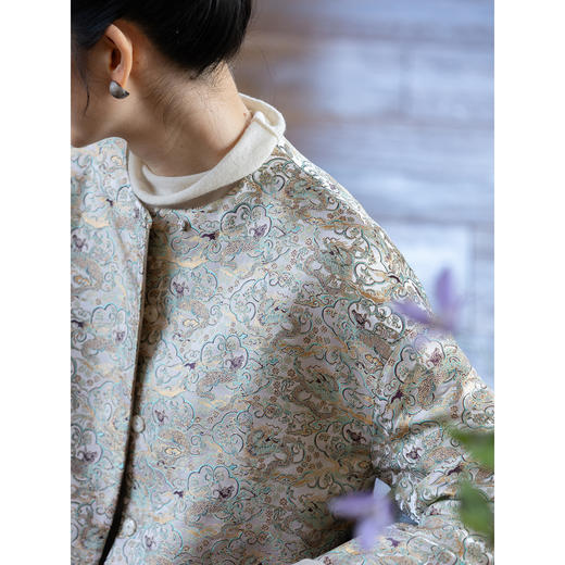 牧衣游原创 牛首龙纹织锦双面穿短外套高端文艺中式开衫 半盏云 商品图2