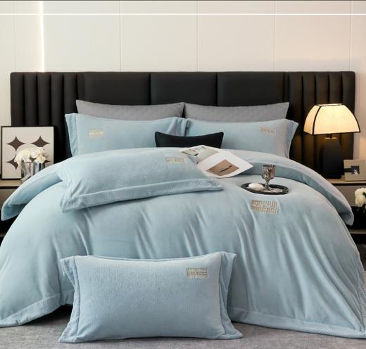 甄选冬季加厚保暖轻奢刺绣艾伦牛奶绒床上用品四件套G117800036 商品图1