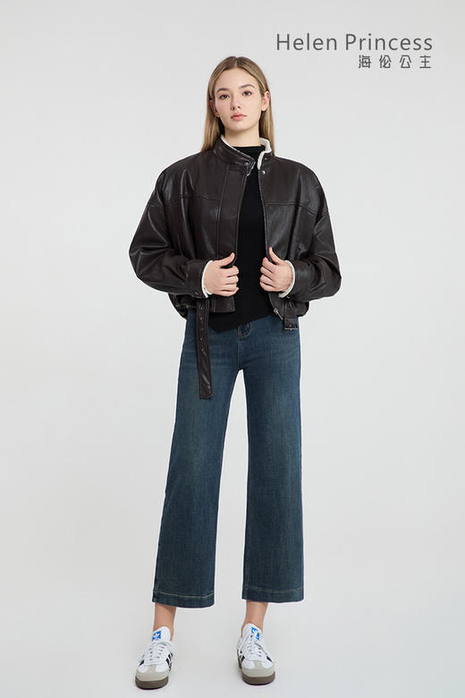 机车风立领加绒皮衣 商品图1