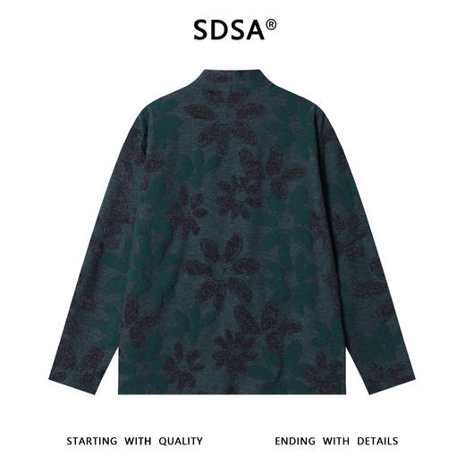 T4961SDSA秋冬新款痞帅男装潮牌撞色植物花卉半高领长袖T恤时尚百搭 商品图5