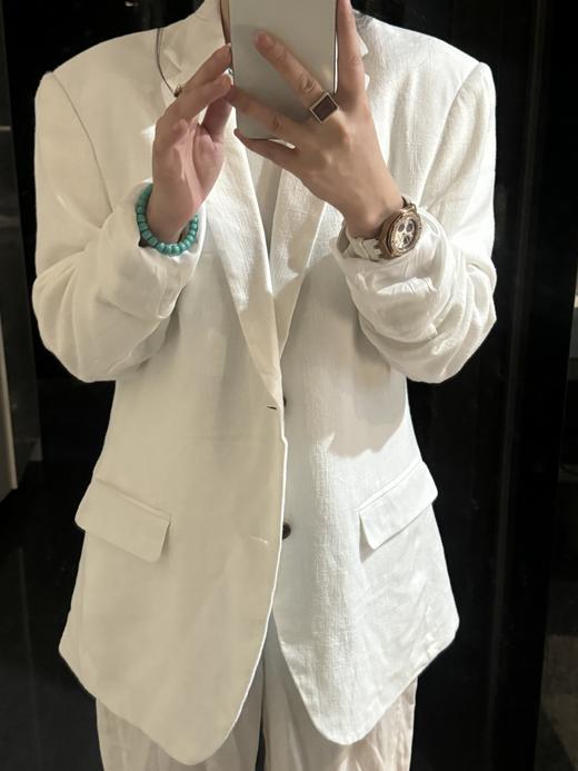 男士春夏季修身单排单扣纯色亚麻混纺西装新休闲西服（有瑕疵版本，介意勿拍） 商品图6
