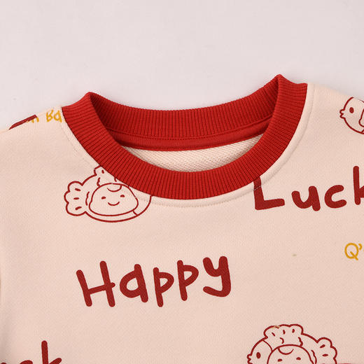 棉果果冬季新品新年款喜庆节日氛围奶油色男童女童大毛圈中国风卫衣M502180225765 商品图3