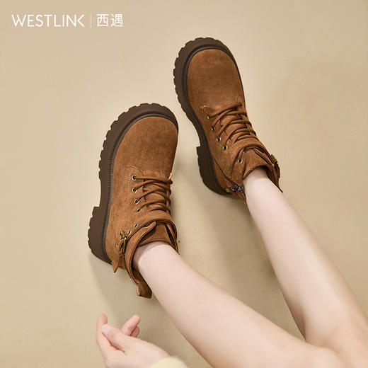 西遇增高马丁靴女新款秋冬复古英伦风机车靴子厚底系带短靴V2257283 商品图1