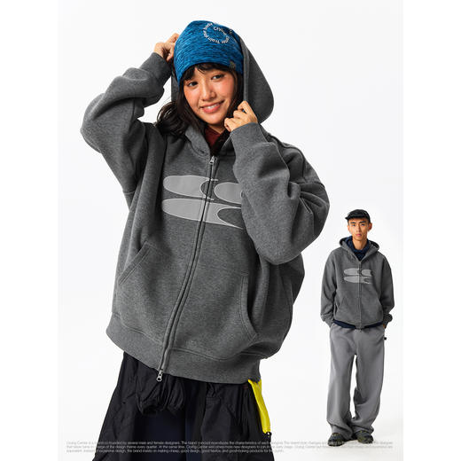 CryingCenter经典logo印花奥绒加绒连帽开衫卫衣外套男女款 商品图2