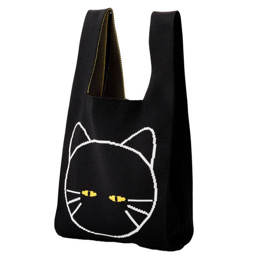 可爱小巧针织手机两用包斜挎包手拎包 黑猫小肥啾 商品图5