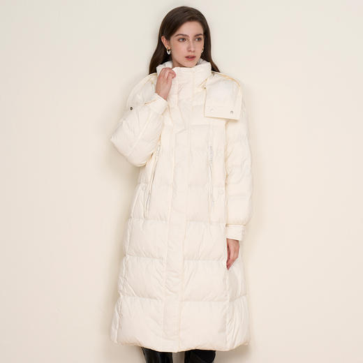 EITIE爱特爱冬季新款加厚保暖直筒显瘦立领连帽长款纯色羽绒服D2411409 商品图1