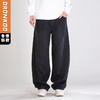 DRONKOO 2025 抽绳松紧腰两侧破缝前后喷色天丝一体绒厚牛仔长裤 商品缩略图0